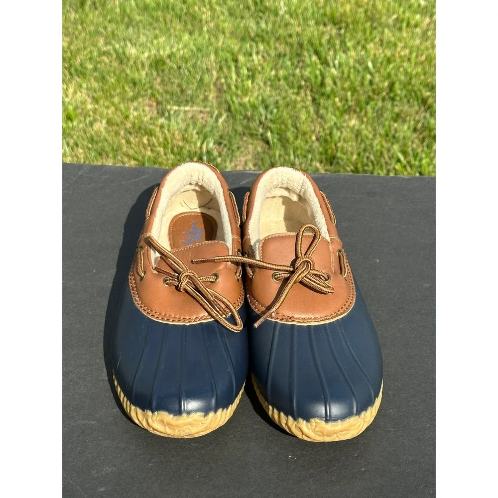 JBU Jambu Gwen Navy Blue Brown Faux‎ Fur Lined Duck Shoe Loafers Men's 11M